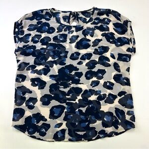 Customade silk leopard top NWT blue cream print sleeveless Medium